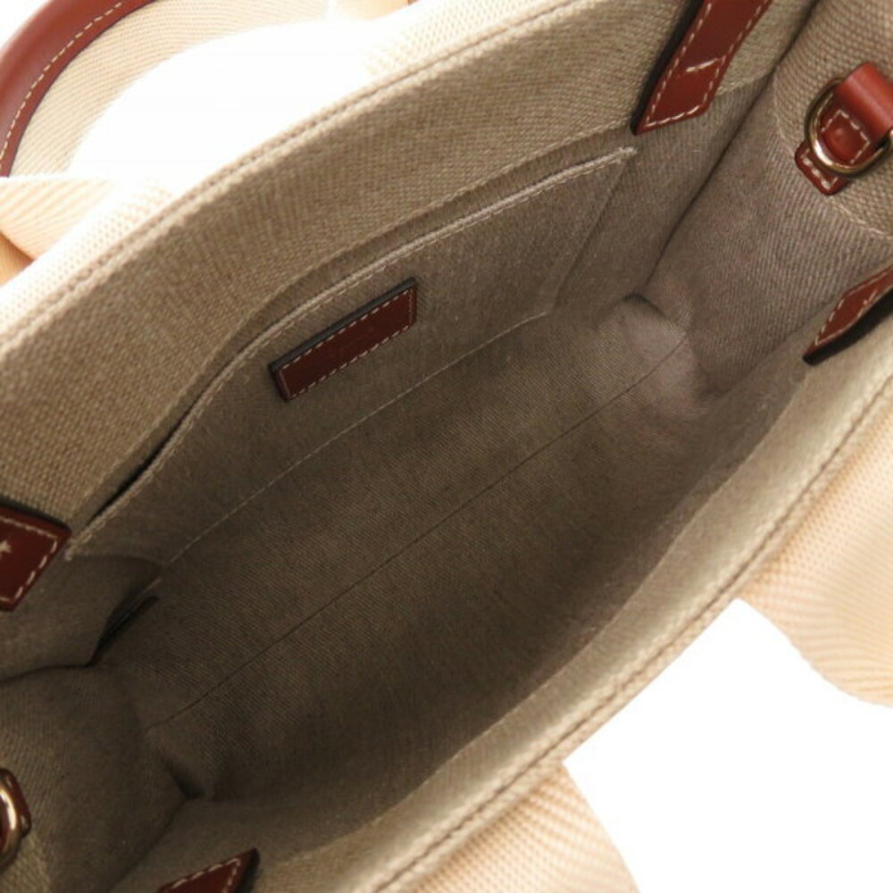 Chloe Woody Tote Bag Leather Canvas White Brown - Picture 8 of 8